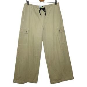 Kik Girl 90s Y2K Khaki Drawcord Skater Baggy Rave Cargo Wide Leg Pants Small